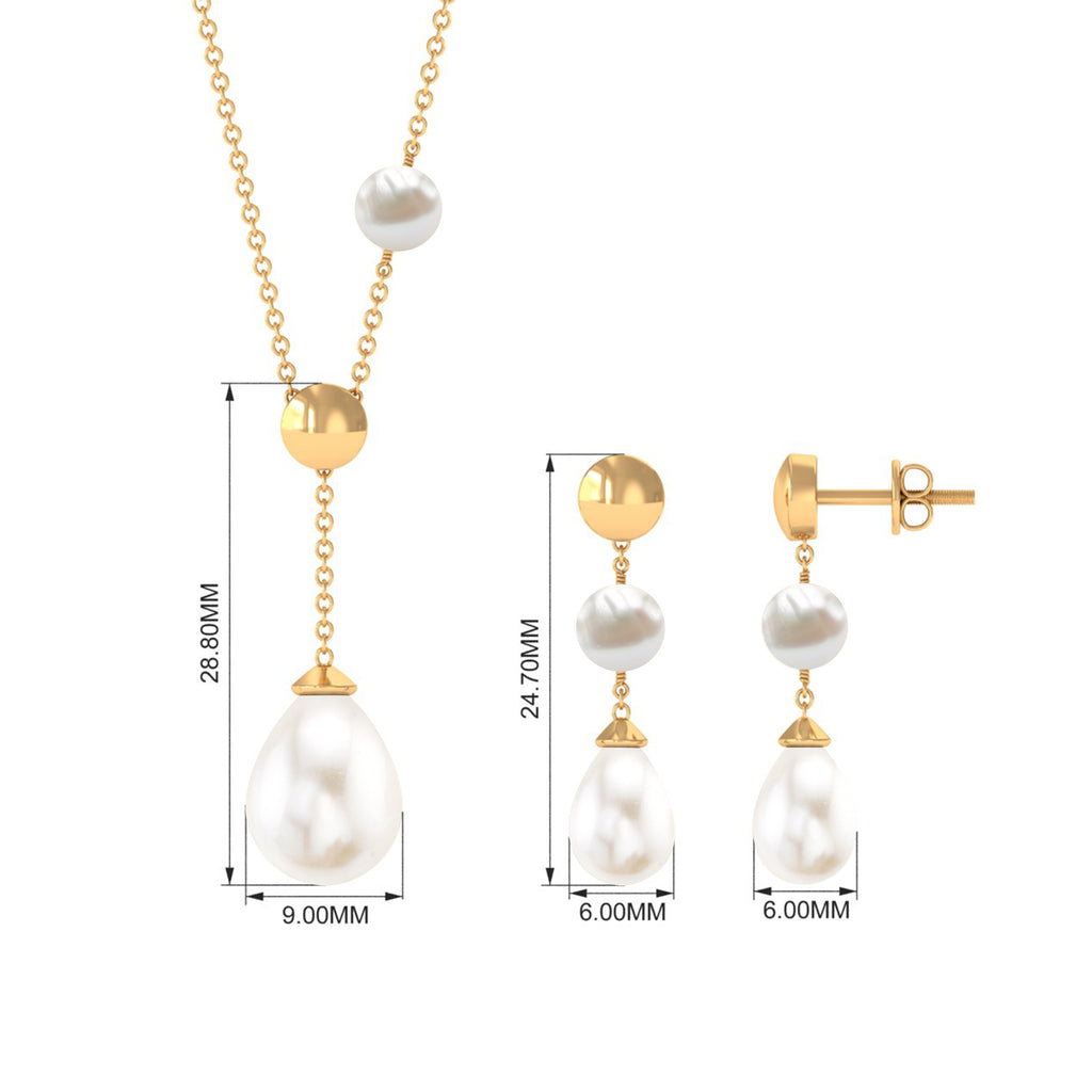 Minimal Natural Freshwater Pearl Drop Necklace Earrings Set Freshwater Pearl - ( AAA ) - Quality - Rosec Jewels
