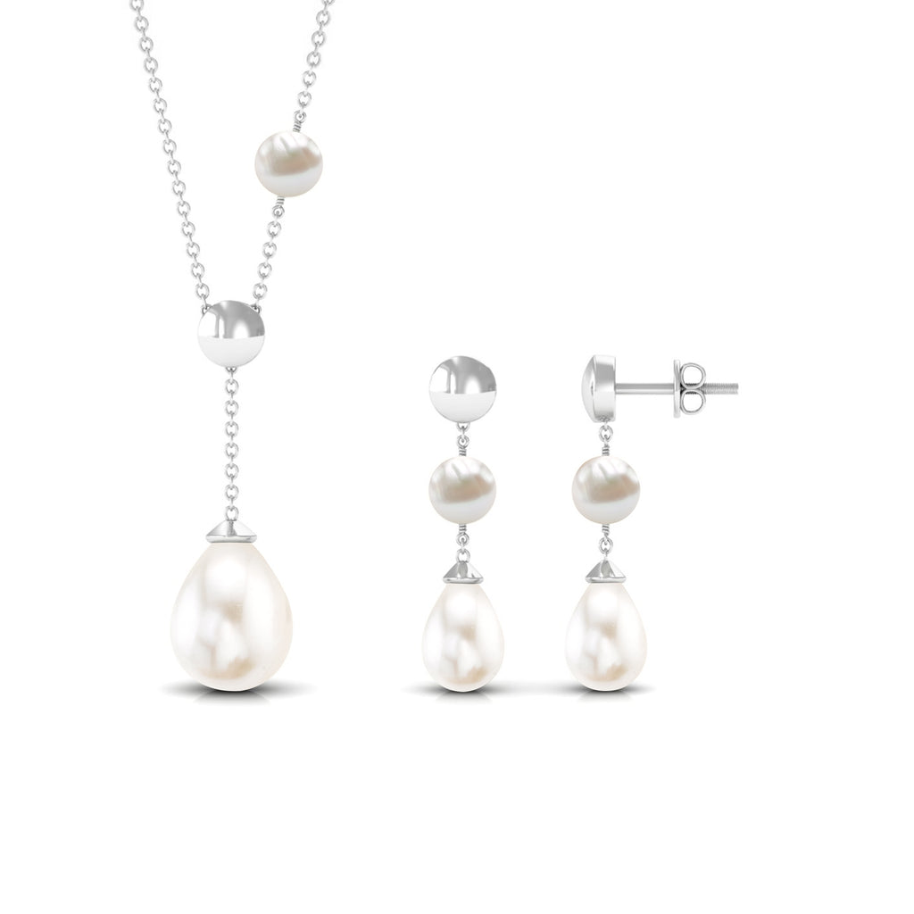 Minimal Natural Freshwater Pearl Drop Necklace Earrings Set Freshwater Pearl - ( AAA ) - Quality - Rosec Jewels