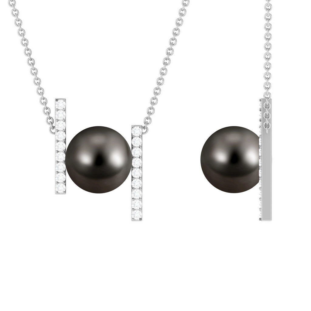 10 MM Bead Set Tahitian Pearl Solitaire Necklace with Diamond Tahitian pearl - ( AAA ) - Quality - Rosec Jewels