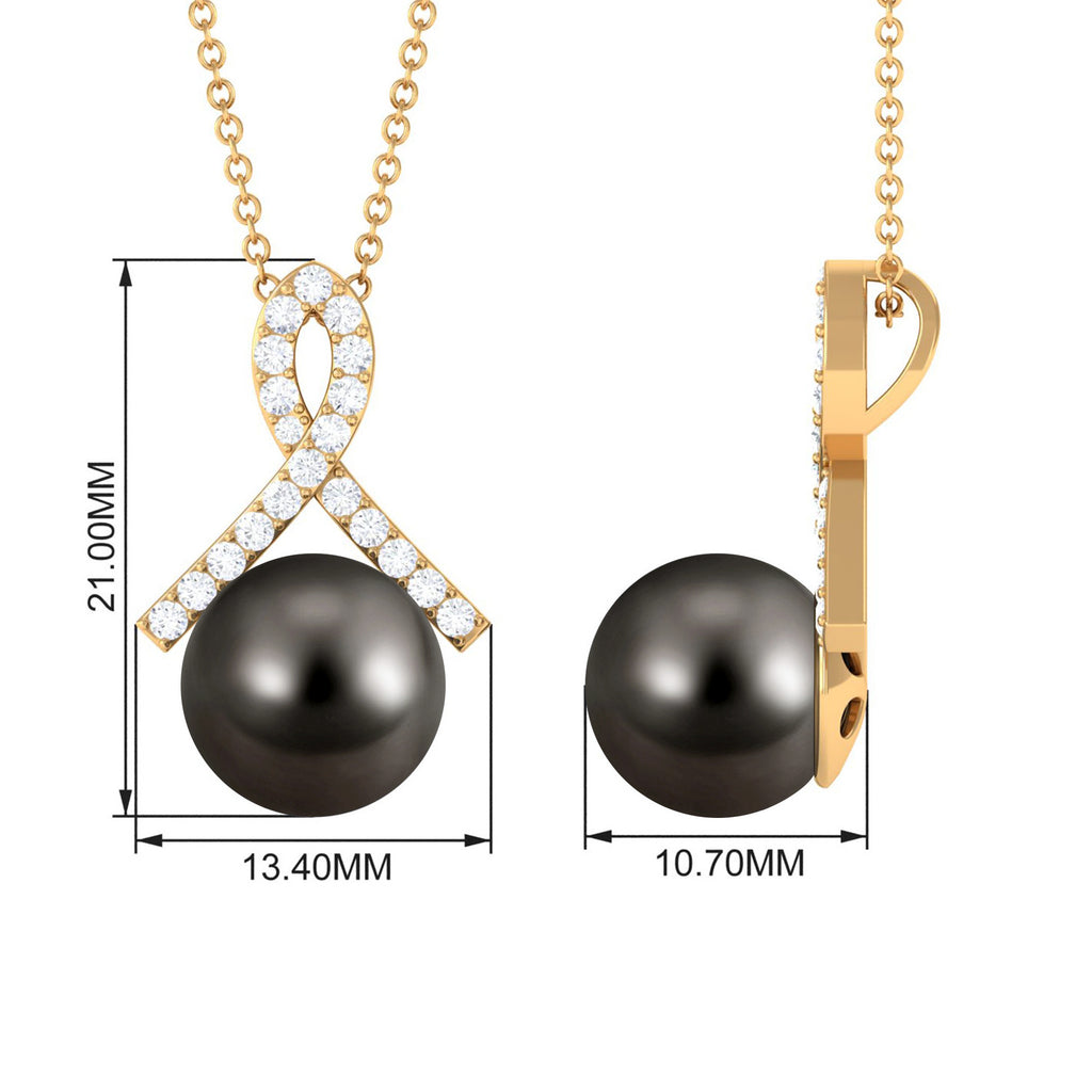 Tahitian Pearl Solitaire Pendant with Diamond Twisted Bail Tahitian pearl - ( AAA ) - Quality - Rosec Jewels