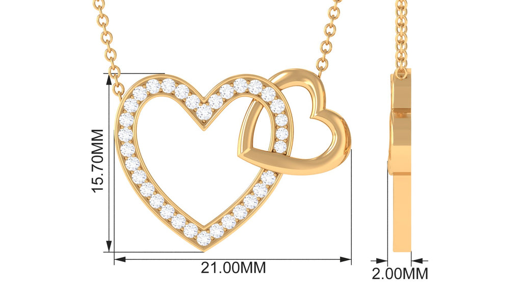 1/2 Certified Moissanite Twin Heart Gold Necklace Moissanite - ( D-VS1 ) - Color and Clarity - Rosec Jewels