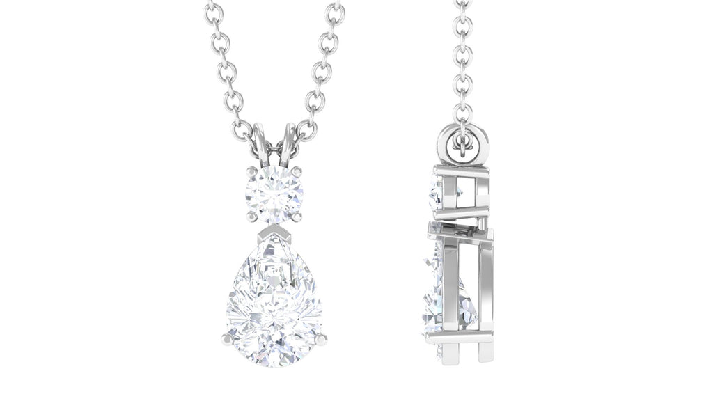 Minimal Moissanite Two Stone Pendant Moissanite - ( D-VS1 ) - Color and Clarity - Rosec Jewels