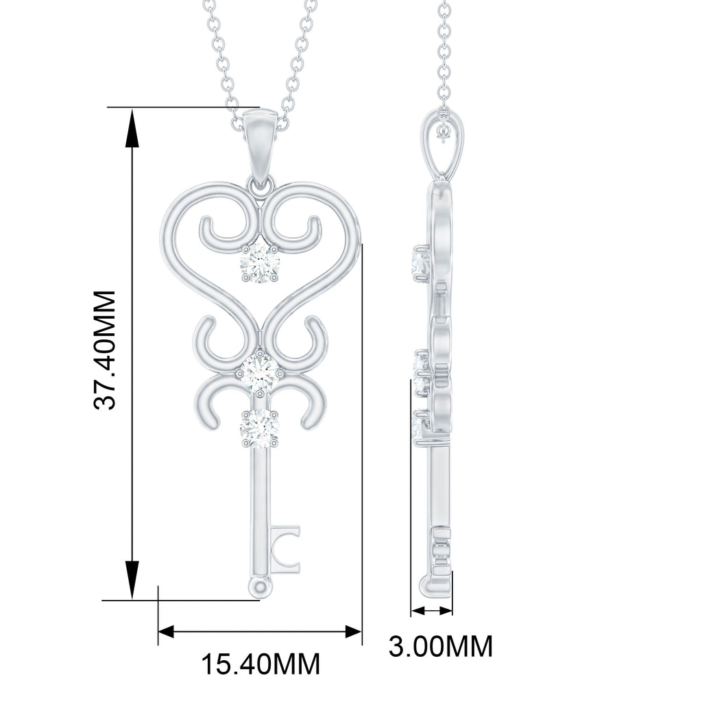 Vintage Moissanite Key Shape Pendant Moissanite - ( D-VS1 ) - Color and Clarity - Rosec Jewels