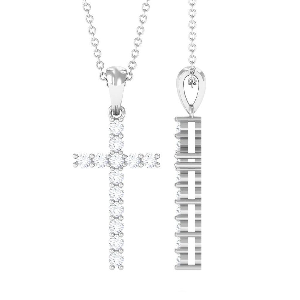 Classic Moissanite Cross Pendant in Prong Setting Moissanite - ( D-VS1 ) - Color and Clarity - Rosec Jewels