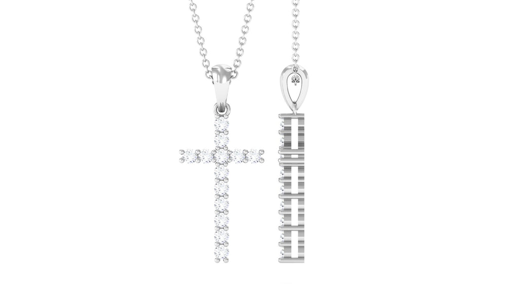 Classic Moissanite Cross Pendant in Prong Setting Moissanite - ( D-VS1 ) - Color and Clarity - Rosec Jewels