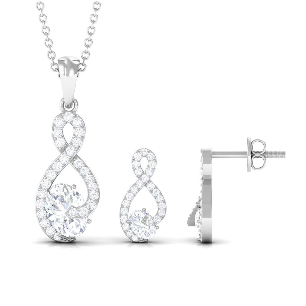 Certified Moissanite Infinity Pendant Necklace and Earring Set Moissanite - ( D-VS1 ) - Color and Clarity - Rosec Jewels