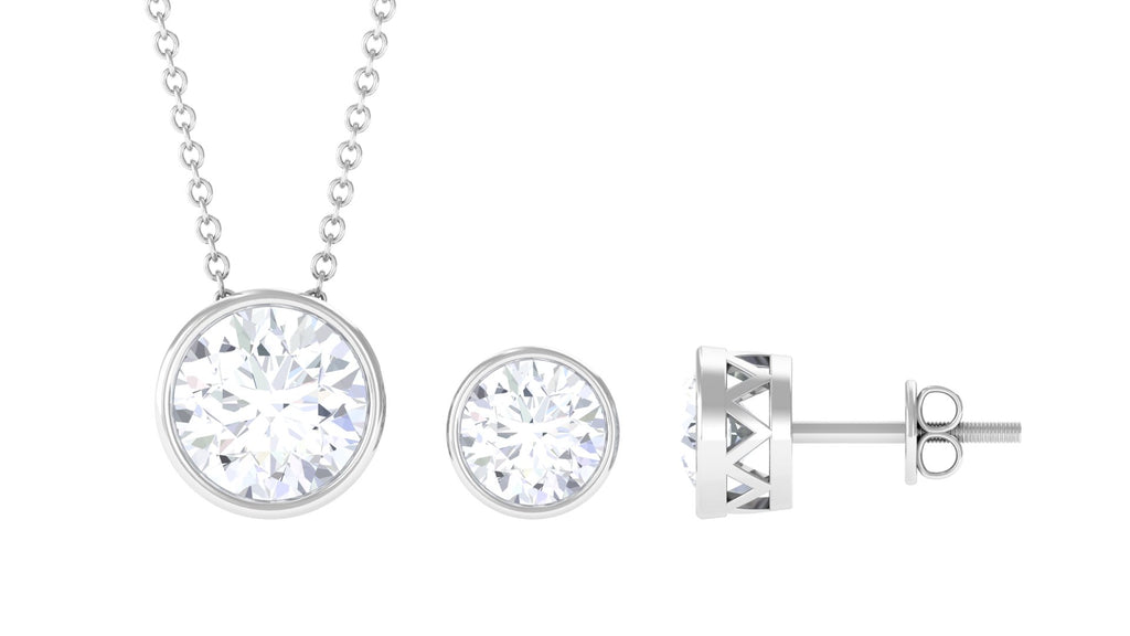 4 CT Simple Moissanite Solitaire Jewelry Set in Bezel Setting Moissanite - ( D-VS1 ) - Color and Clarity - Rosec Jewels