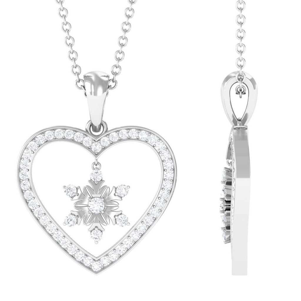 Moissanite Snowflake Heart Pendant Necklace Moissanite - ( D-VS1 ) - Color and Clarity - Rosec Jewels