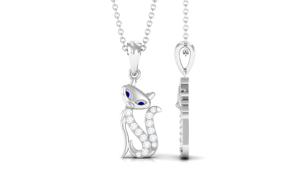 Certified Moissanite Cat Pendant Necklace Moissanite - ( D-VS1 ) - Color and Clarity - Rosec Jewels