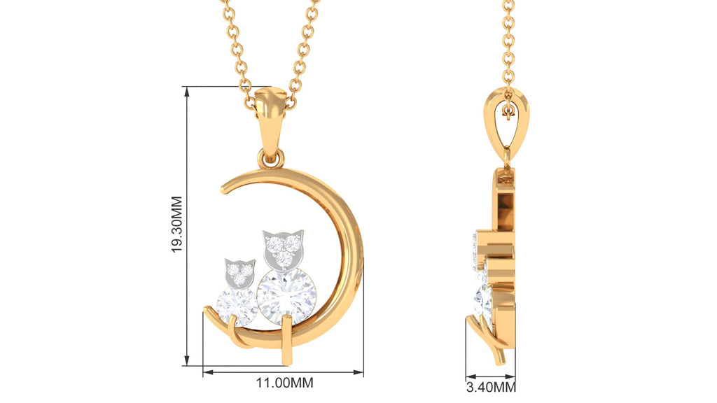 Certified Moissanite Cat on Moon Pendant Moissanite - ( D-VS1 ) - Color and Clarity - Rosec Jewels