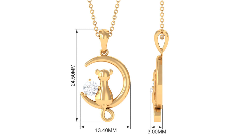 1/4 CT Certified Moissanite Cat On Moon Gold Pendant Moissanite - ( D-VS1 ) - Color and Clarity - Rosec Jewels