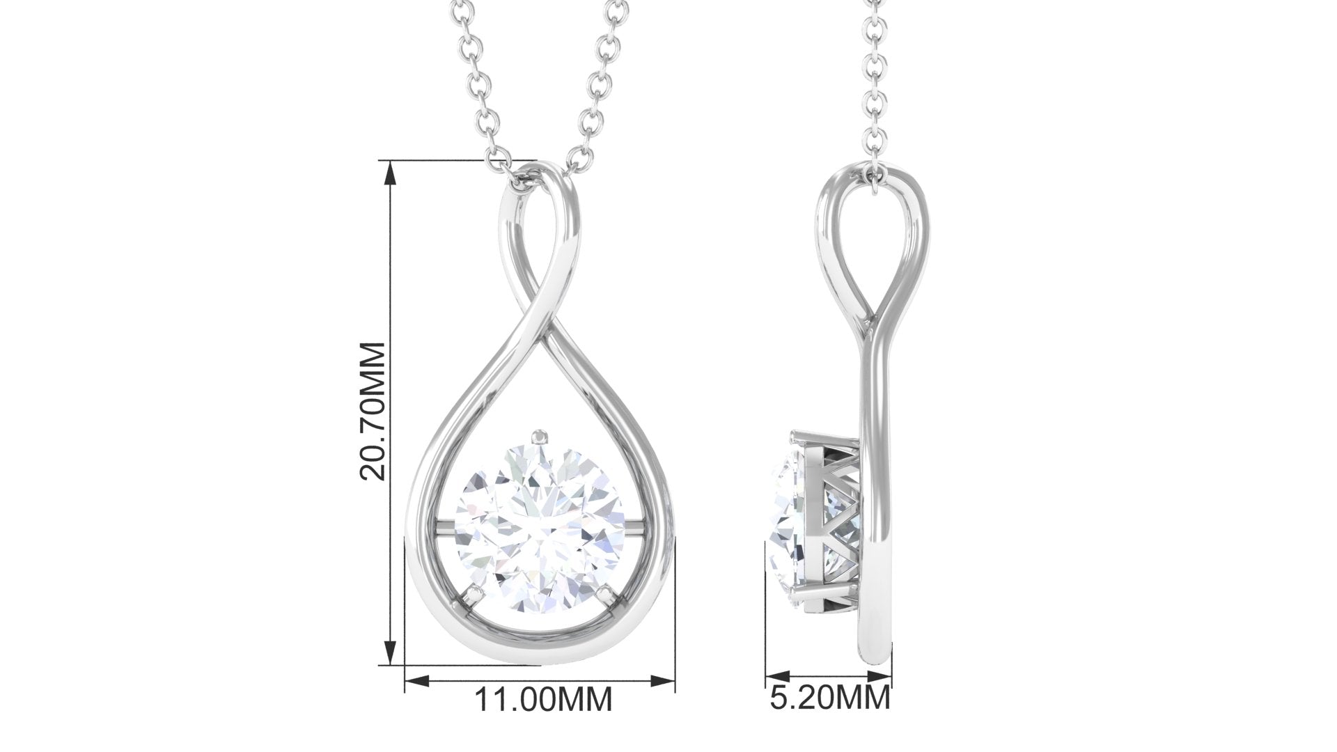 Round Moissanite Solitaire Infinity Pendant Moissanite - ( D-VS1 ) - Color and Clarity - Rosec Jewels