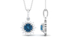 London Blue Topaz Pendant Necklace with Diamond Halo London Blue Topaz - ( AAA ) - Quality - Rosec Jewels