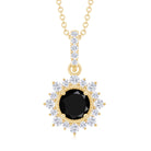 Created Black Diamond Pendant Necklace With Diamond Halo Lab Created Black Diamond - ( AAAA ) - Quality - Rosec Jewels