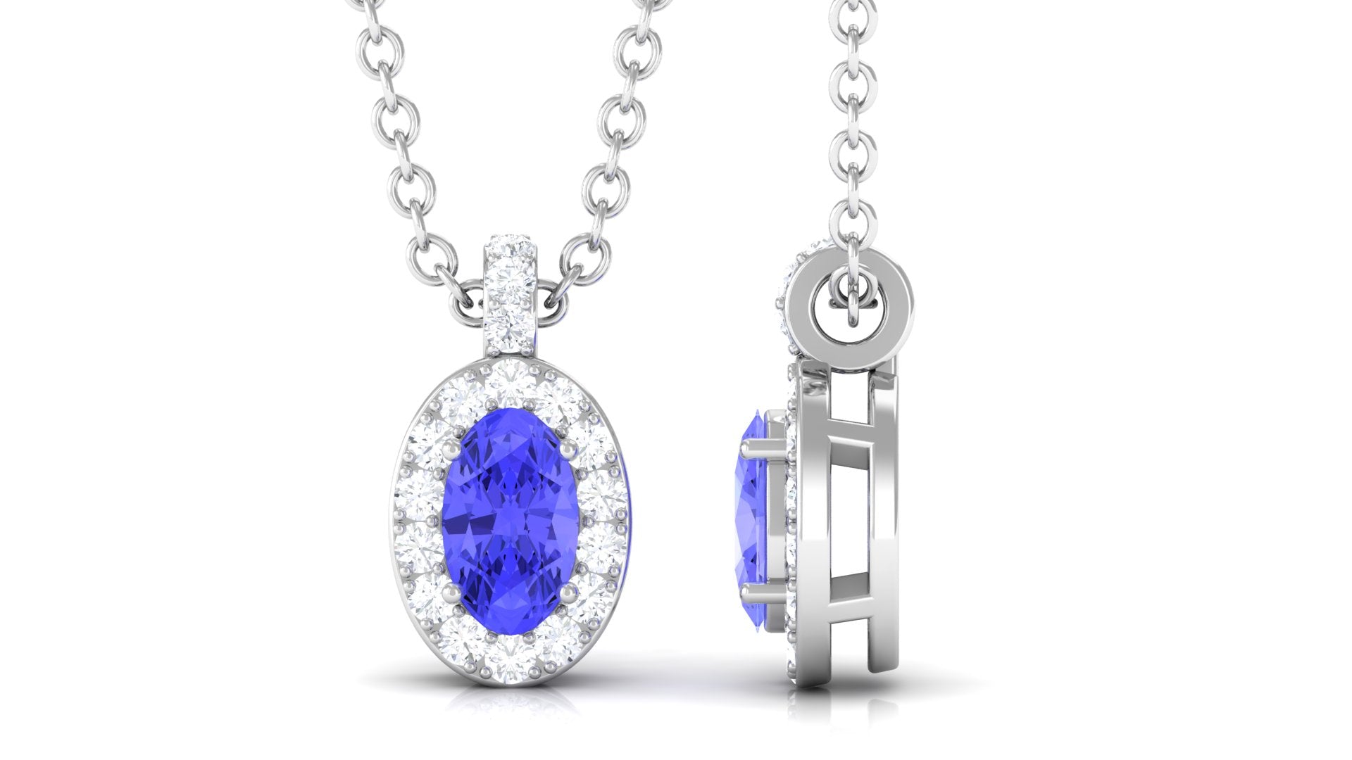 Oval Shape Tanzanite Diamond Halo Pendant Necklace Tanzanite - ( AAA ) - Quality - Rosec Jewels