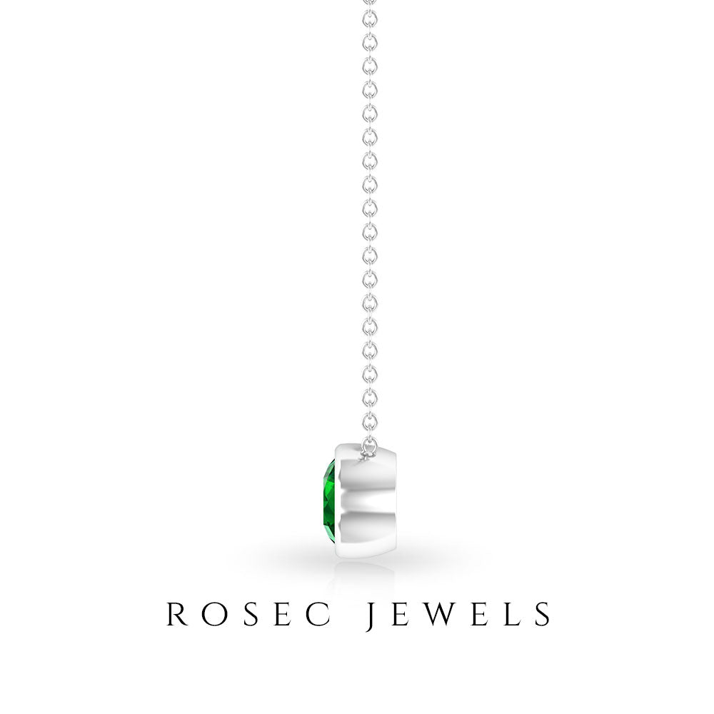 Round Shape Emerald Solitaire Necklace in Bezel Setting Emerald - ( AAA ) - Quality - Rosec Jewels