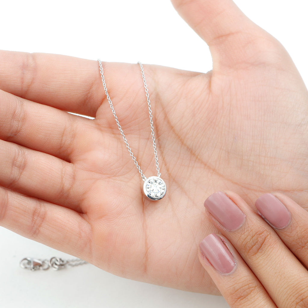 6.50 MM Simple Moissanite Solitaire Pendant Necklace Moissanite - ( D-VS1 ) - Color and Clarity - Rosec Jewels