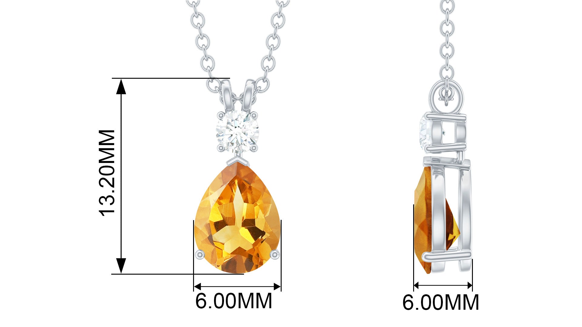 Citrine Teardrop Pendant Necklace with Moissanite Citrine - ( AAA ) - Quality - Rosec Jewels