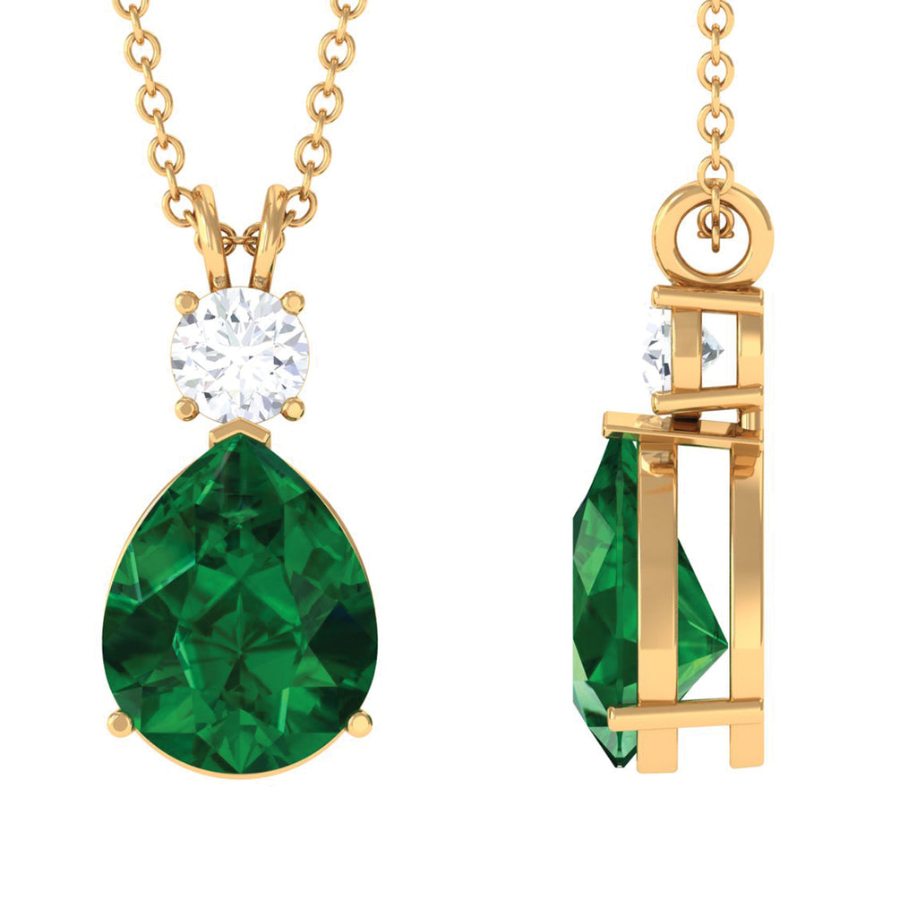 Created Emerald and Zircon Modern Teardrop Pendant Lab Created Emerald - ( AAAA ) - Quality - Rosec Jewels