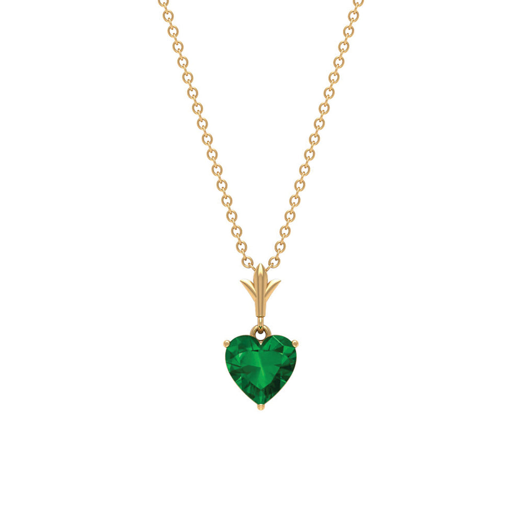1.5 CT Heart Shape Created Emerald Solitaire Pendant Necklace Lab Created Emerald - ( AAAA ) - Quality - Rosec Jewels