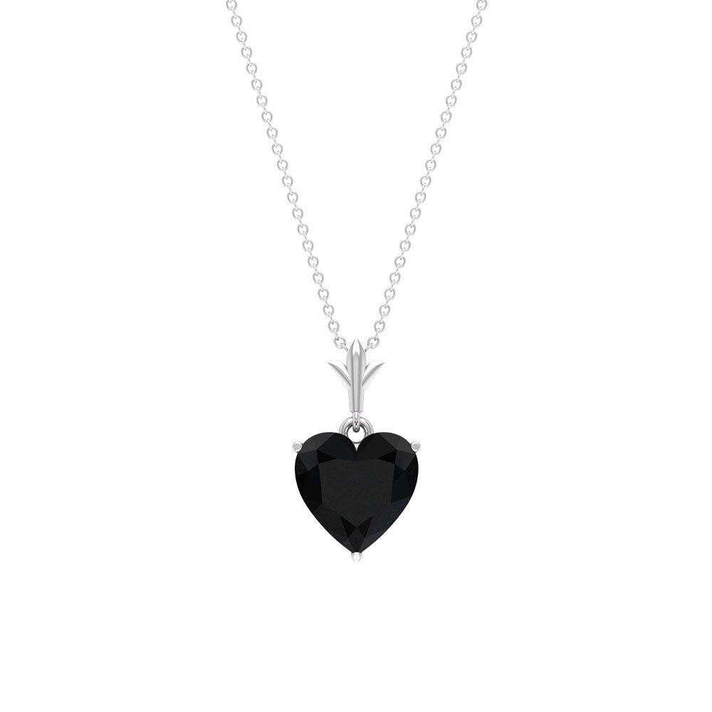 Heart Shape Black Spinel Solitaire Necklace Black Spinel - ( AAA ) - Quality - Rosec Jewels