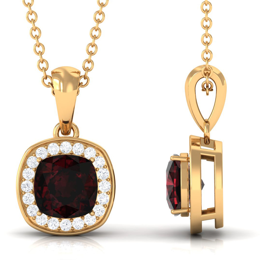 1.50 CT Garnet and Diamond Classic Halo Pendant Necklace Garnet - ( AAA ) - Quality - Rosec Jewels