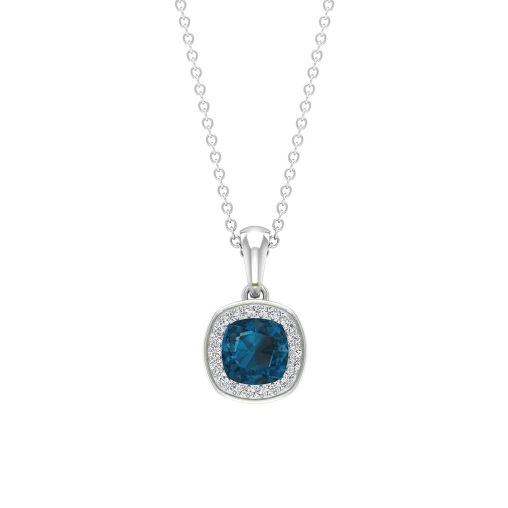 3.25 CT Cushion Shape London Blue Topaz Pendant with Diamond Halo London Blue Topaz - ( AAA ) - Quality - Rosec Jewels