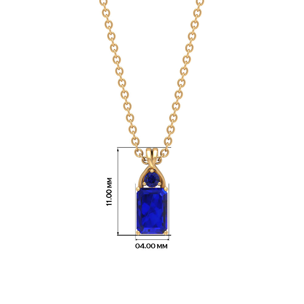 Emerald Cut Lab Created Blue Sapphire Solitaire Pendant Necklace Lab Created Blue Sapphire - ( AAAA ) - Quality - Rosec Jewels