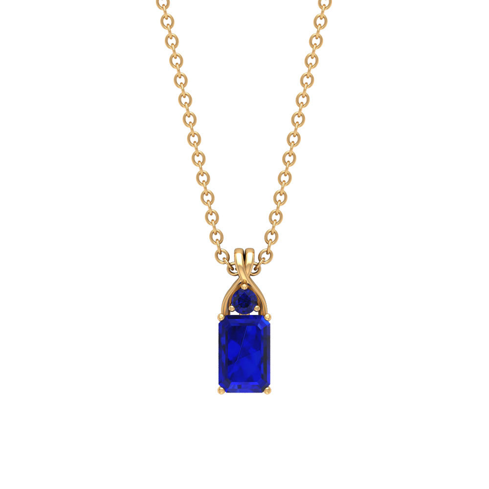 Emerald Cut Lab Created Blue Sapphire Solitaire Pendant Necklace Lab Created Blue Sapphire - ( AAAA ) - Quality - Rosec Jewels