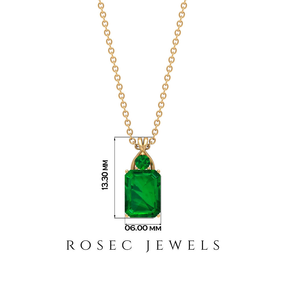 Lab Created Emerald Solitaire Pendant Necklace Lab Created Emerald - ( AAAA ) - Quality - Rosec Jewels
