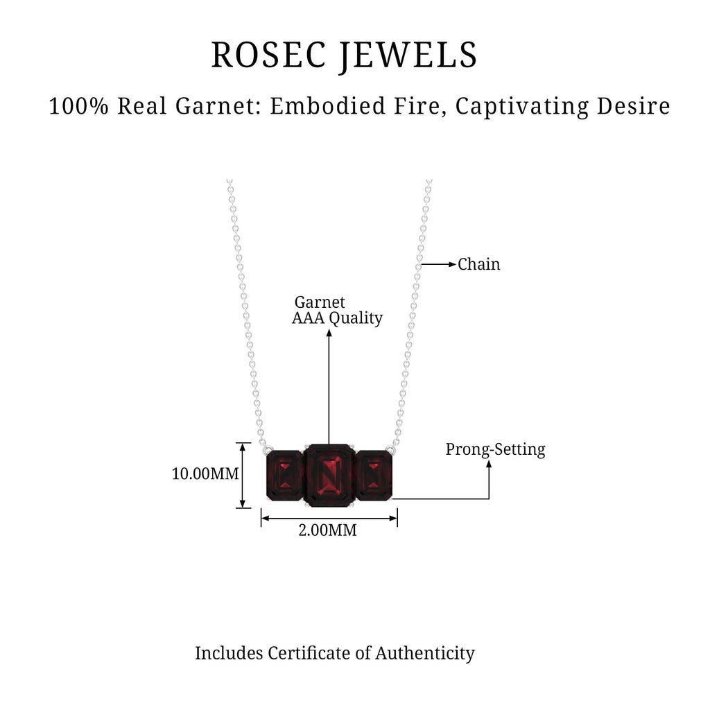 3 CT Three Stone Octagon Shape Garnet Pendant Necklace for Women Garnet - ( AAA ) - Quality - Rosec Jewels