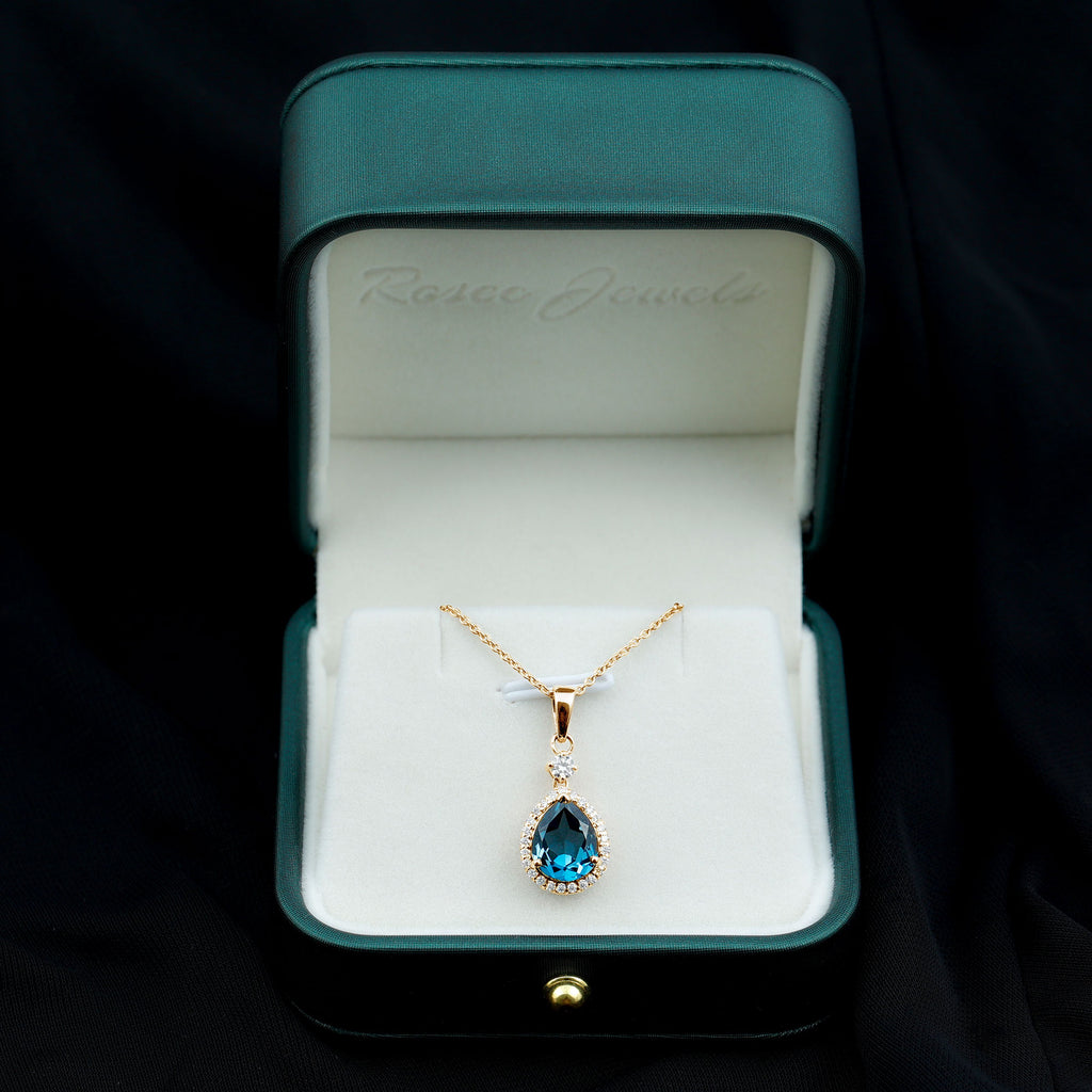 4.25 CT London Blue Topaz and Moissanite Halo Pendant Necklace London Blue Topaz - ( AAA ) - Quality - Rosec Jewels