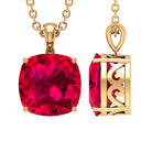 8 MM 4 Prong Set Cushion Shape Created Ruby Solitaire Pendant Lab Created Ruby - ( AAAA ) - Quality - Rosec Jewels