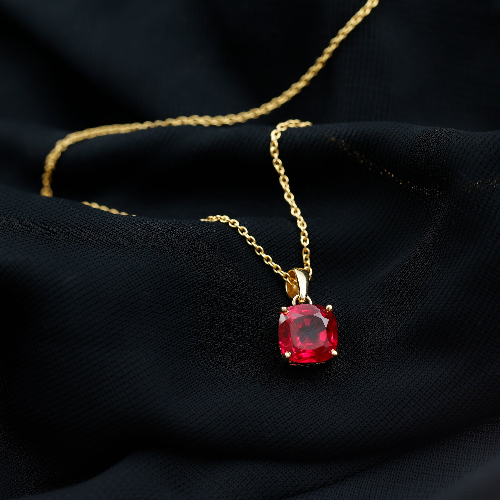 8 MM 4 Prong Set Cushion Shape Created Ruby Solitaire Pendant Lab Created Ruby - ( AAAA ) - Quality - Rosec Jewels