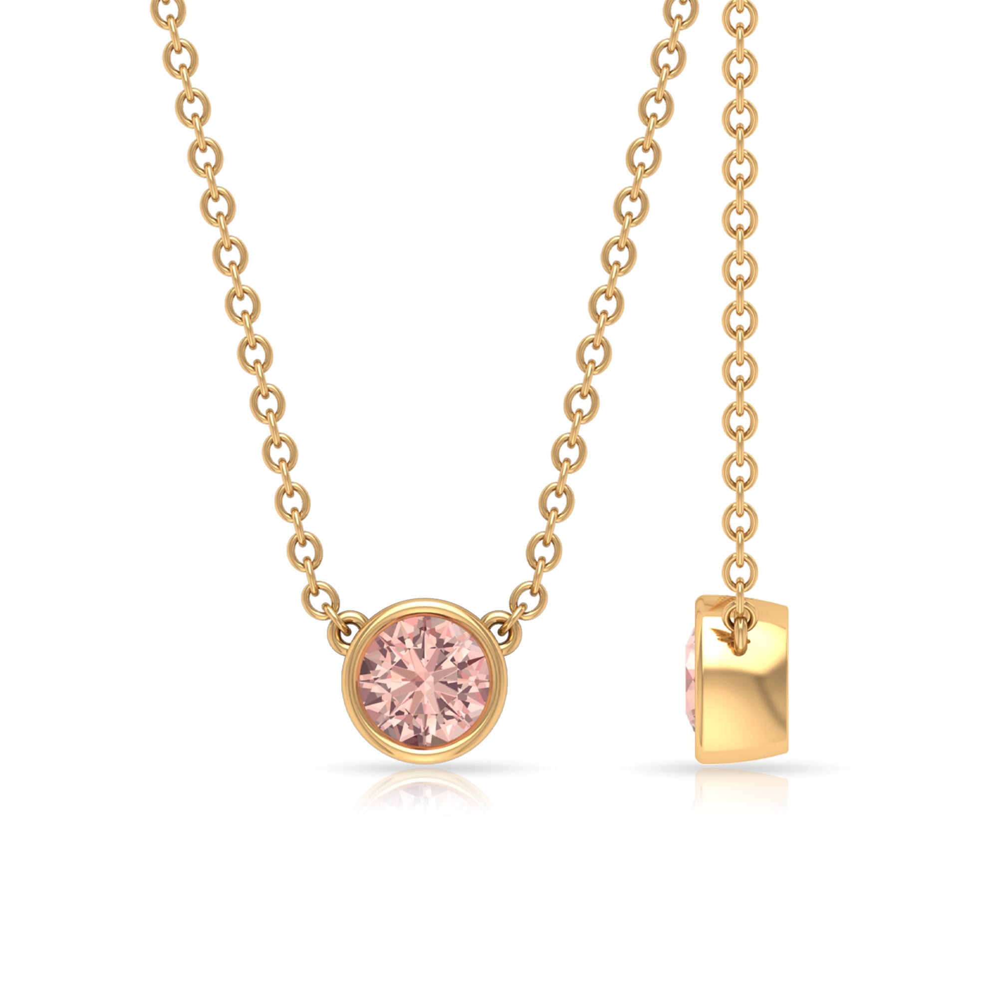 Simple Round Morganite Solitaire Necklace in Bezel Setting Morganite - ( AAA ) - Quality - Rosec Jewels