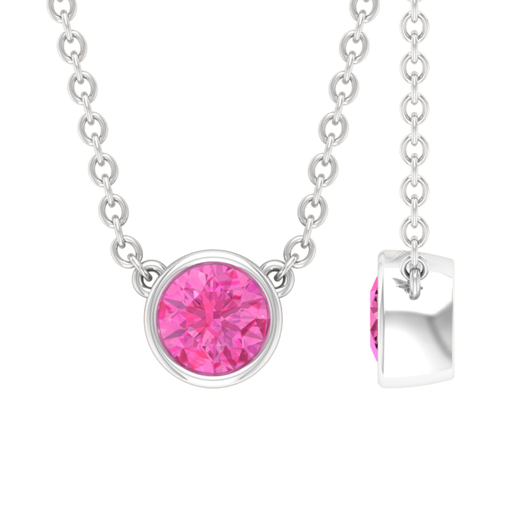 Bezel Set Round Pink Sapphire Solitaire Necklace Pink Sapphire - ( AAA ) - Quality - Rosec Jewels