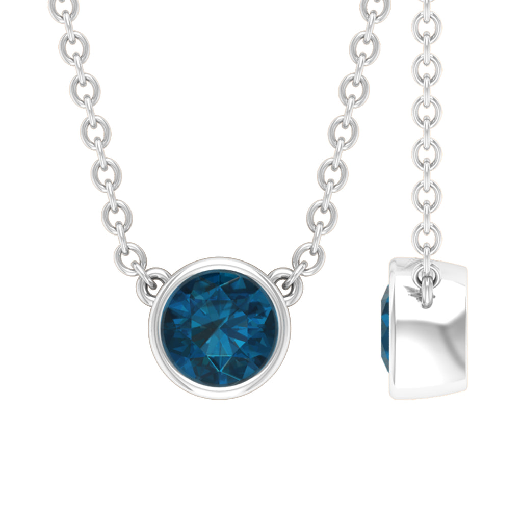 0.5 CT London Blue Topaz Solitaire Necklace in Bezel Setting London Blue Topaz - ( AAA ) - Quality - Rosec Jewels
