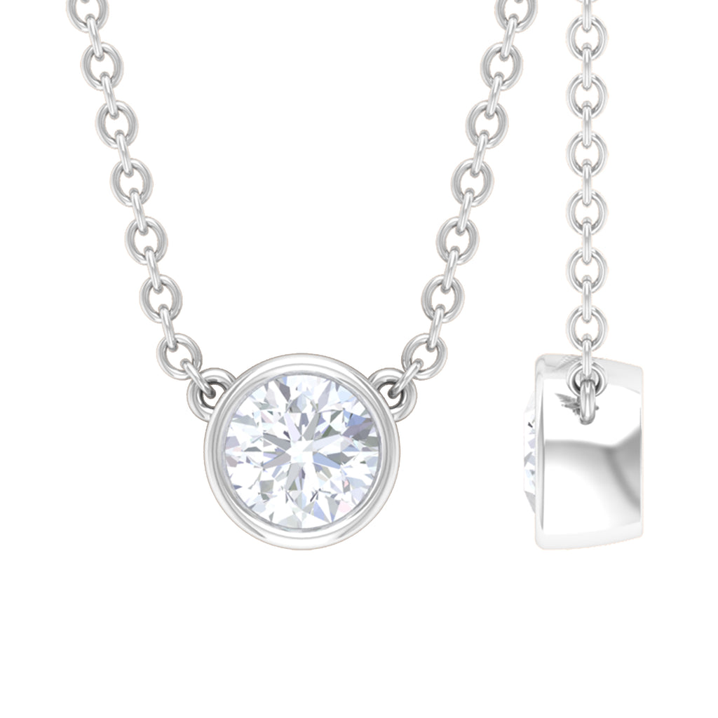 Certified Moissanite Solitaire Necklace in Bezel Setting Moissanite - ( D-VS1 ) - Color and Clarity - Rosec Jewels