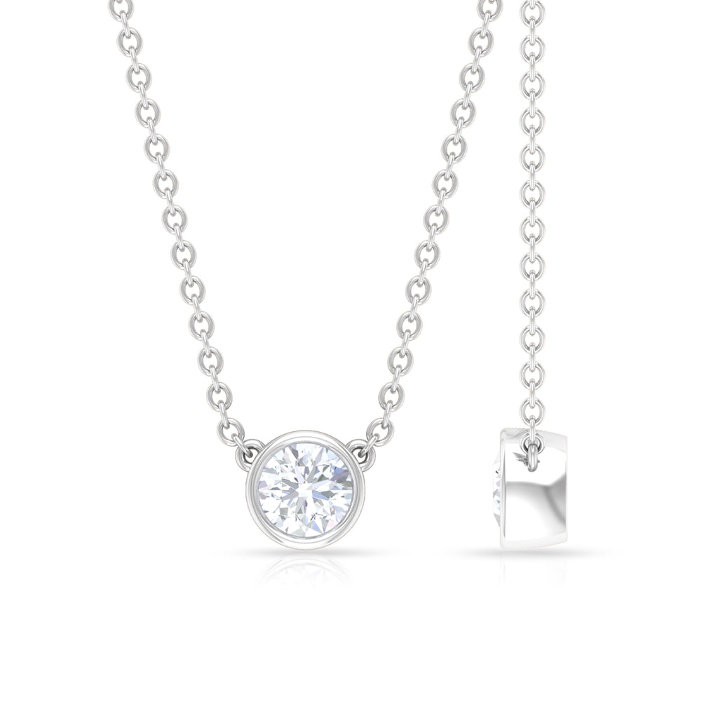 Certified Moissanite Solitaire Necklace in Bezel Setting Moissanite - ( D-VS1 ) - Color and Clarity - Rosec Jewels