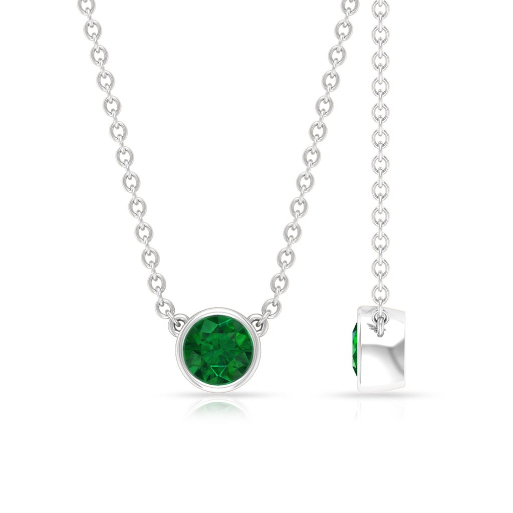 0.25 CT Round Cut Emerald Solitaire Necklace in Bezel Setting Emerald - ( AAA ) - Quality - Rosec Jewels