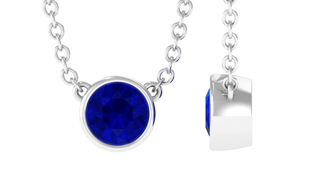 Bezel Set Round Created Blue Sapphire Solitaire Necklace Lab Created Blue Sapphire - ( AAAA ) - Quality - Rosec Jewels