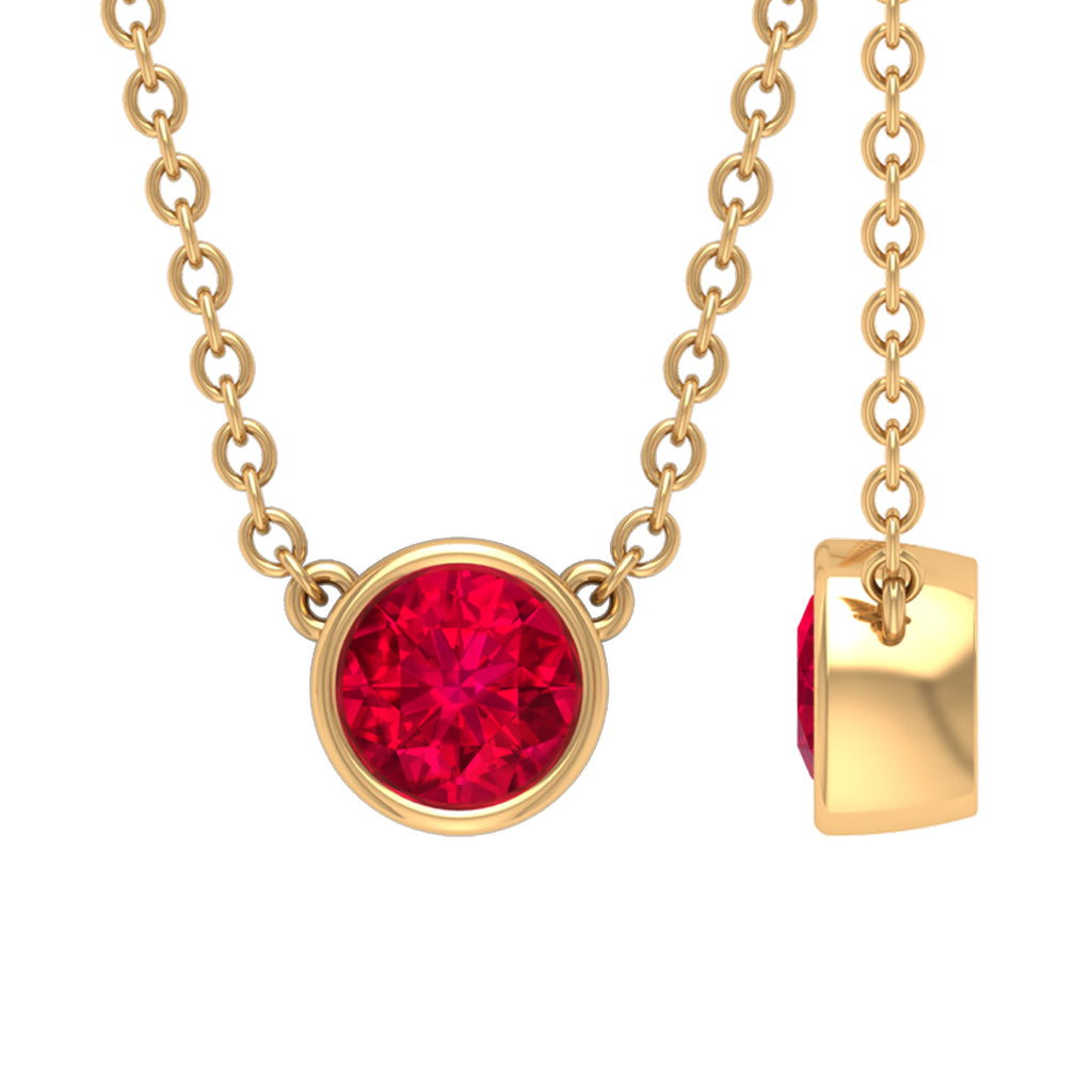 Round Created Ruby Solitaire Necklace Lab Created Ruby - ( AAAA ) - Quality - Rosec Jewels