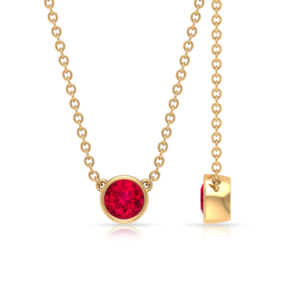 Round Created Ruby Solitaire Necklace Lab Created Ruby - ( AAAA ) - Quality - Rosec Jewels