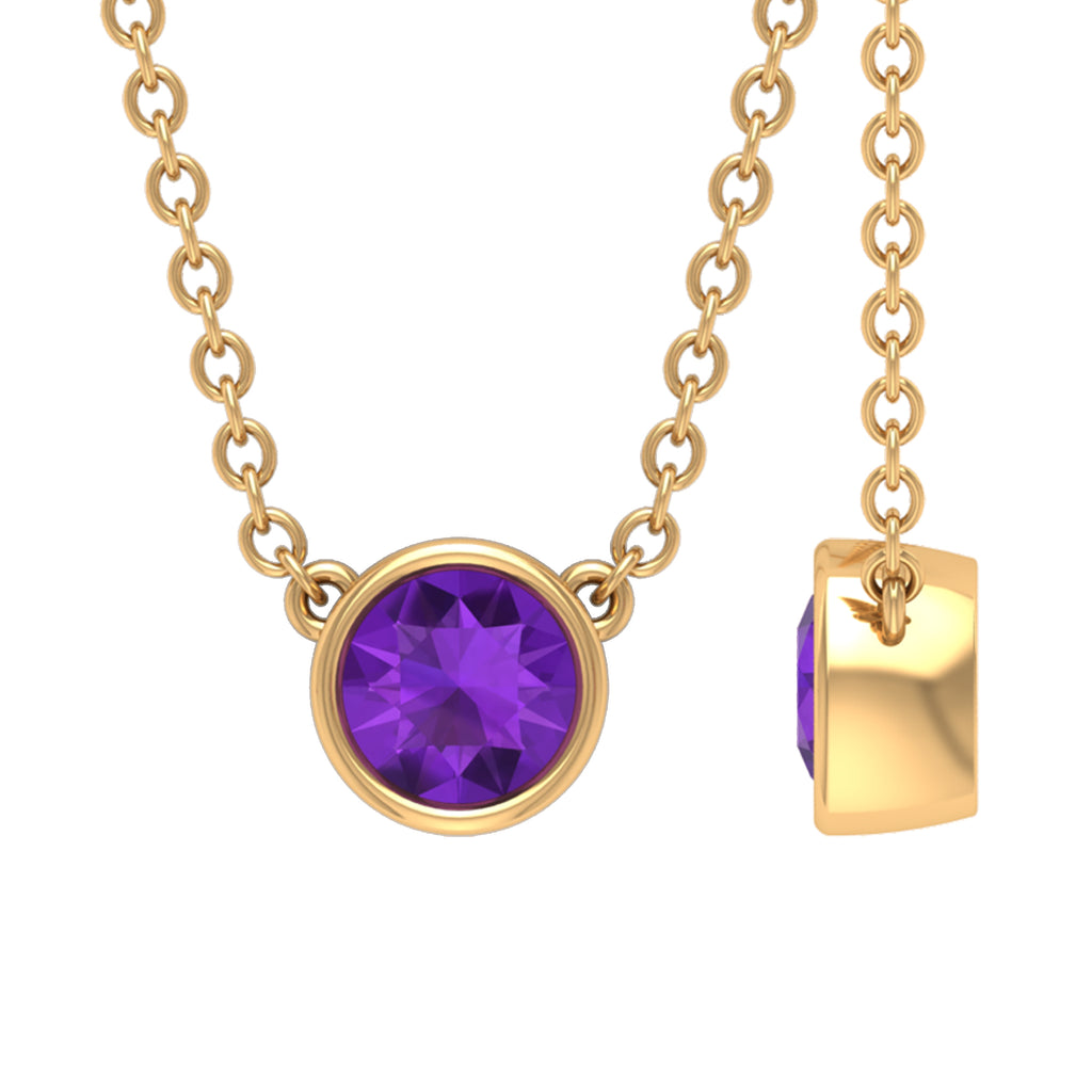 1/2 CT Bezel Set Round Amethyst Solitaire Necklace in Gold Amethyst - ( AAA ) - Quality - Rosec Jewels
