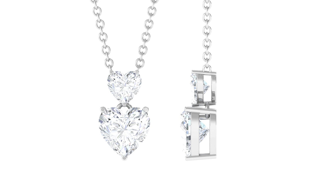 Certified Moissanite Twin Heart Necklace in Prong Setting Moissanite - ( D-VS1 ) - Color and Clarity - Rosec Jewels