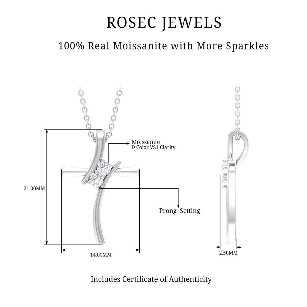 Moissanite Contemporary Bypass Cross Pendant in Gold Moissanite - ( D-VS1 ) - Color and Clarity - Rosec Jewels