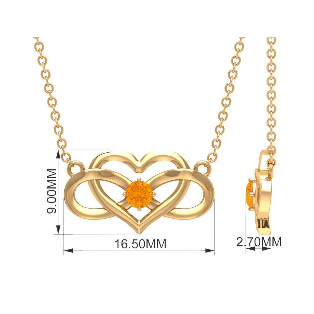 Round Shape Orange Sapphire and Gold Infinity Heart Necklace in Prong Setting Orange Sapphire - ( AAA ) - Quality - Rosec Jewels