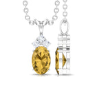 Oval Cut Citrine Minimal Pendant with Diamond Trio Citrine - ( AAA ) - Quality - Rosec Jewels