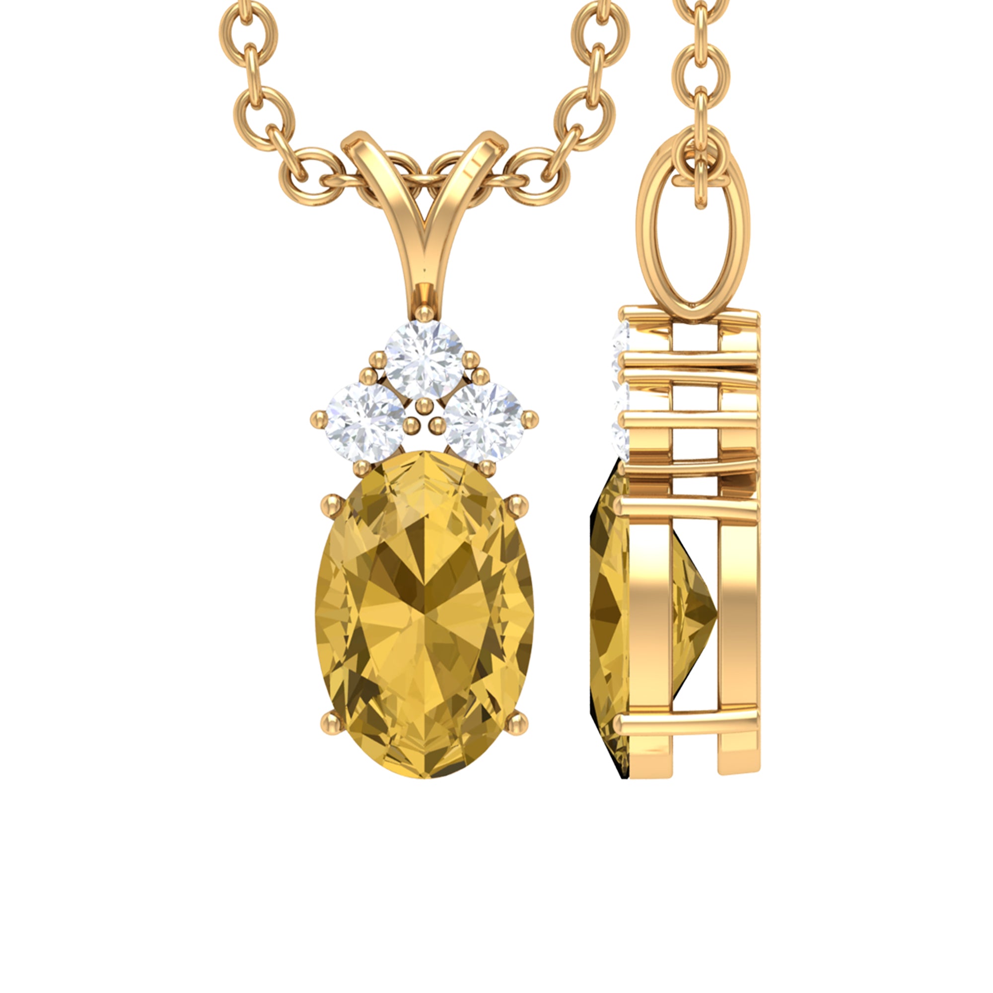 Oval Cut Citrine Minimal Pendant with Diamond Trio Citrine - ( AAA ) - Quality - Rosec Jewels
