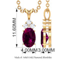 Minimal Oval Rhodolite Pendant with Diamond Stones Rhodolite - ( AAA ) - Quality - Rosec Jewels